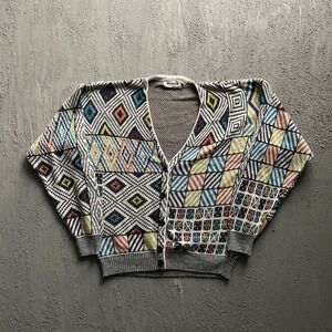 Vintage Geometric Abstract Cardigan Mens Large Multicolored 90s Mondo